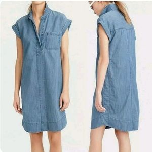 J. Crew Short Sleeve Chambray Popover Shirt Dress Petite XXS PXXS